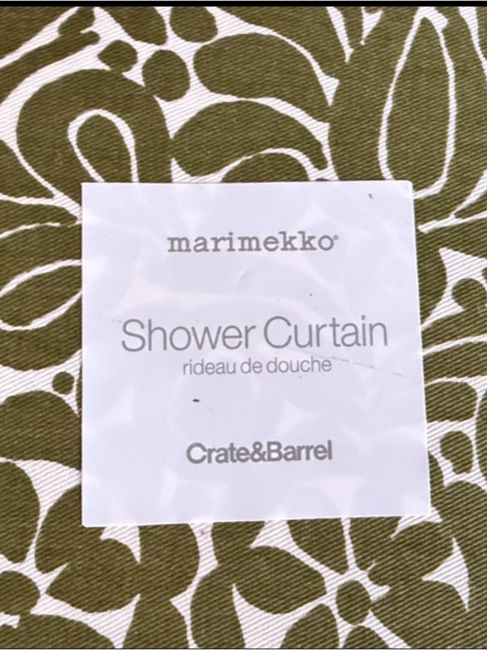 Marimekko Olive Green and White Floral Shower Curtain
